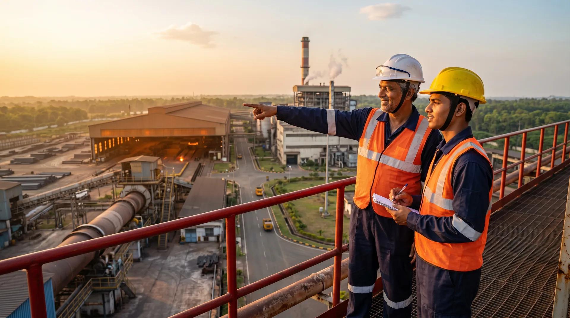 BR Steel & Power crew on an active infrastructure site at dusk.