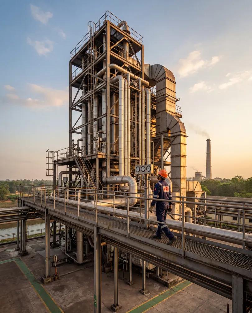 Waste-heat recovery boiler plant at dusk