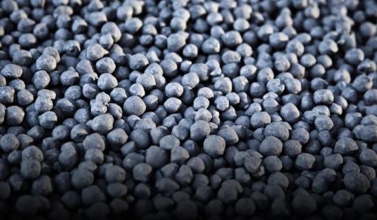 Close-up of high-metallization sponge iron pellets