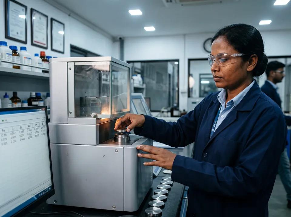 Technician running spectrometer chemical analysis in the lab