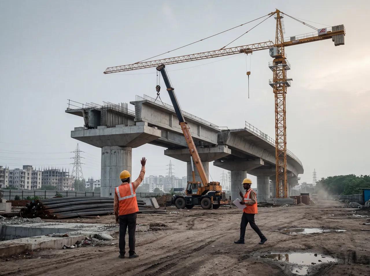 Steel in use on an Indian infrastructure construction site